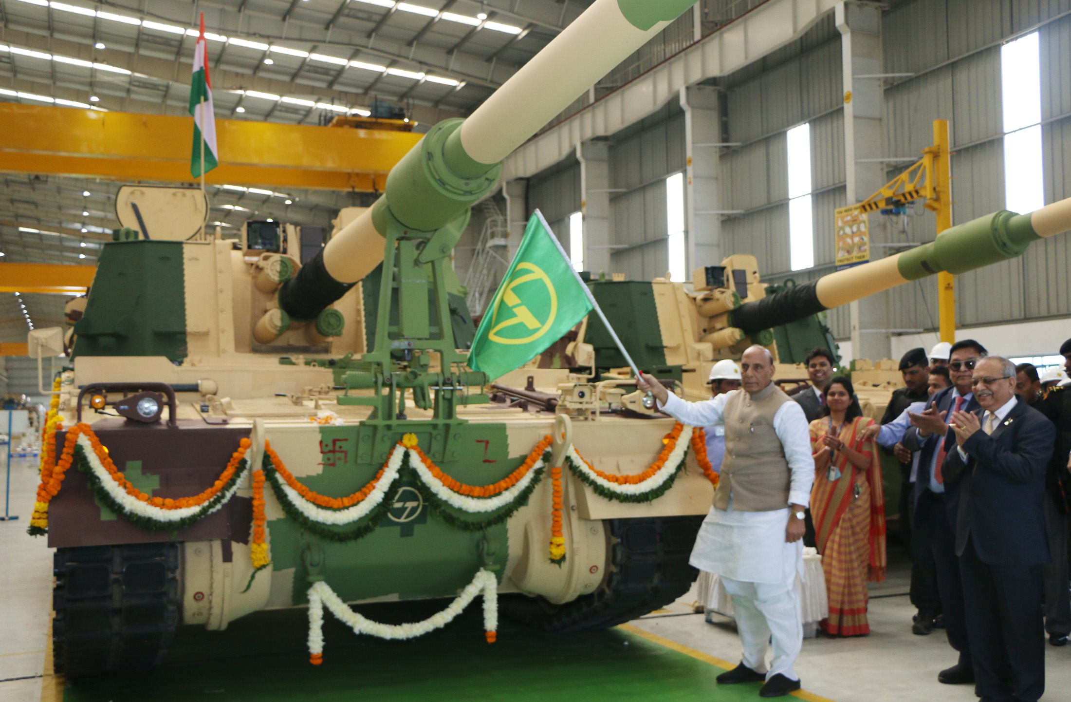 Raksha Mantri Rajnath Singh flags-off 51st K9 VAJRA-T Gun from L&T’s armoured system complex