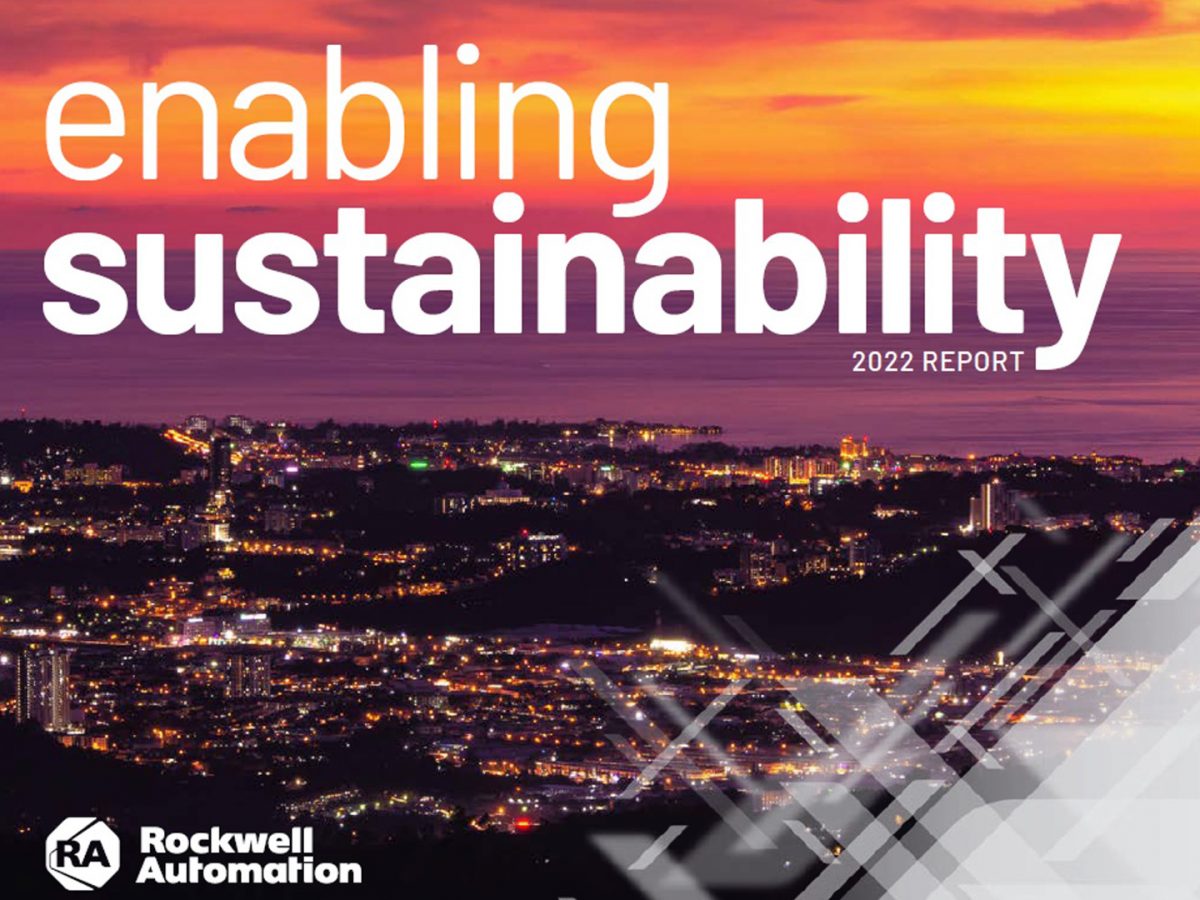 The glowing city pictured on the cover of Rockwell Automation’s 2022 Sustainability Report (above) presents a practical, big picture view of today’s reality, reminding us that change starts with where we are now. It also speaks to the Earth’s humanity—the ultimate reason why sustainability work is so urgent.