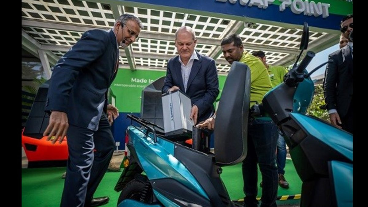 German Chancellor Olaf Scholz at SUN Mobility facility in Bangalore